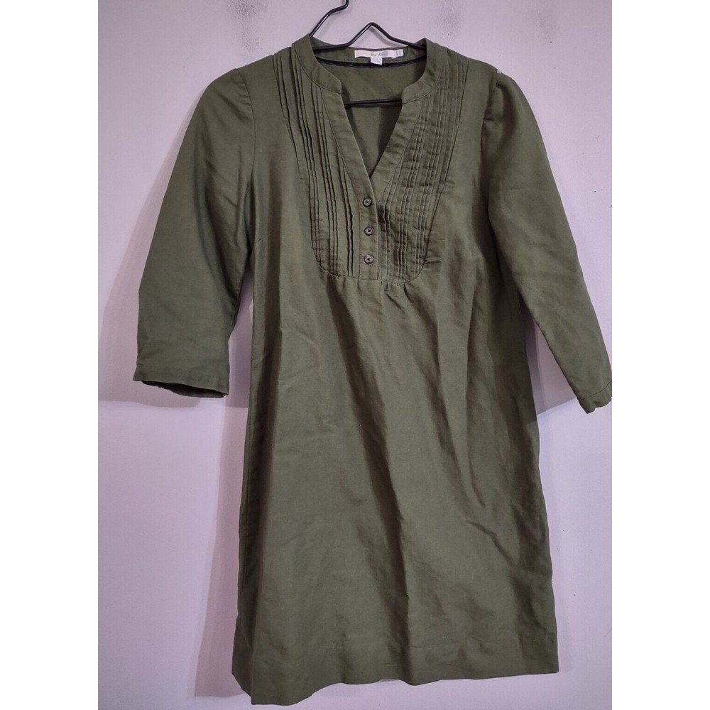 Boden Sheath  Linen Cotton Blend  Dress Size 6R olive green 3/4 sleeve